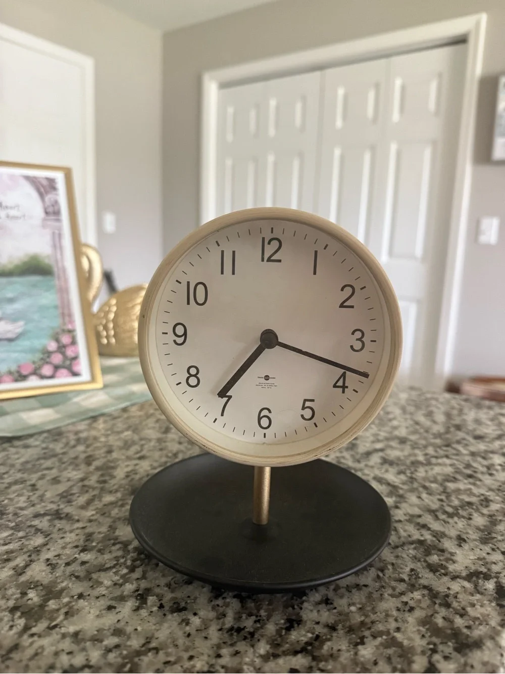 Vintage-Inspired Cream Table Clock with Black Base